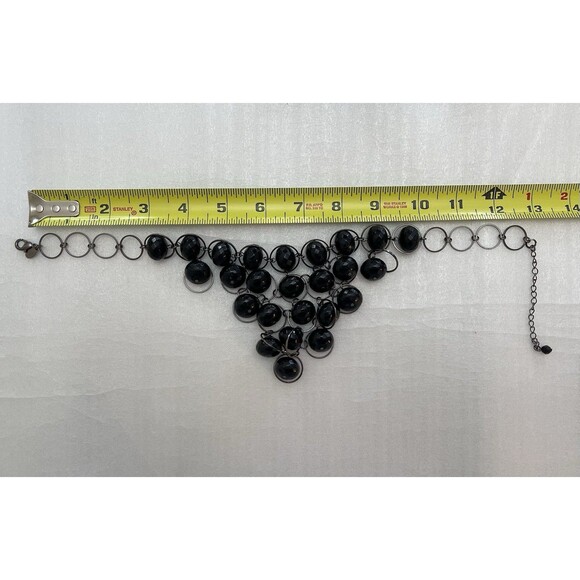 Lydell Bib Statement Necklace Black Faceted Beads Metal Rings Chunky Fashion - Picture 4 of 8